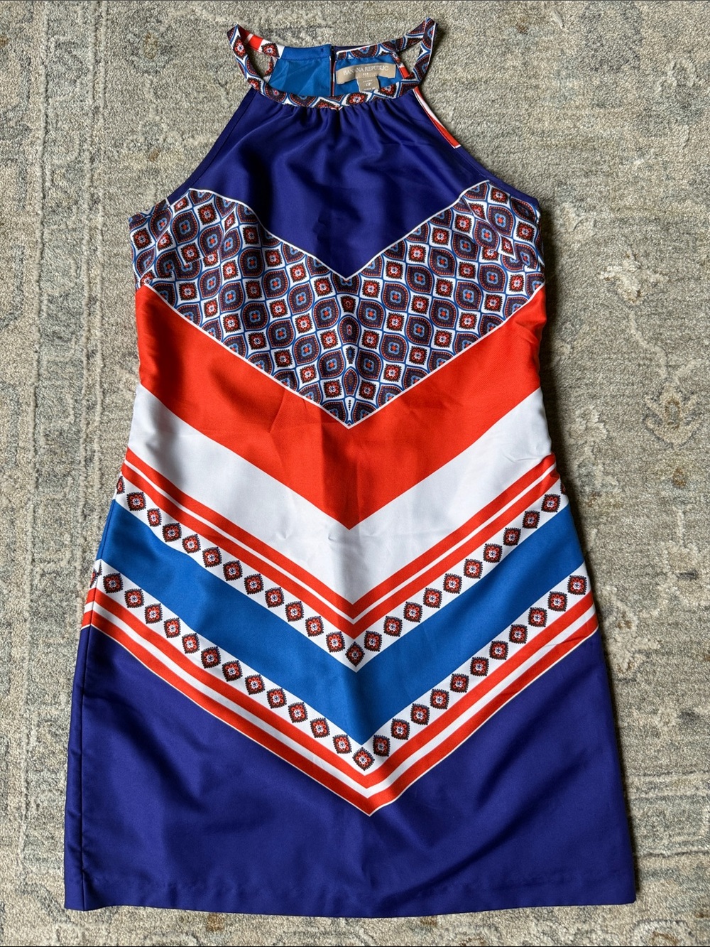 Banana Republic Blue, Orange & White Chevron Halter Dress